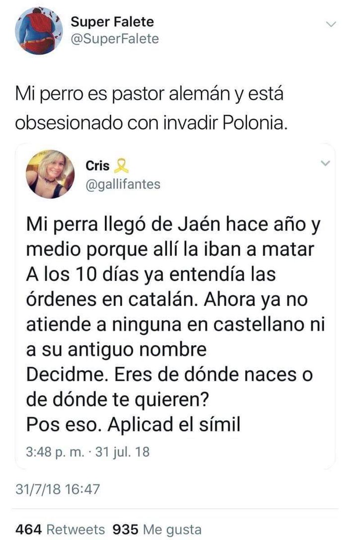 El delirio de una independentista catalana con su perro de Jaén del que se cachonde twitter