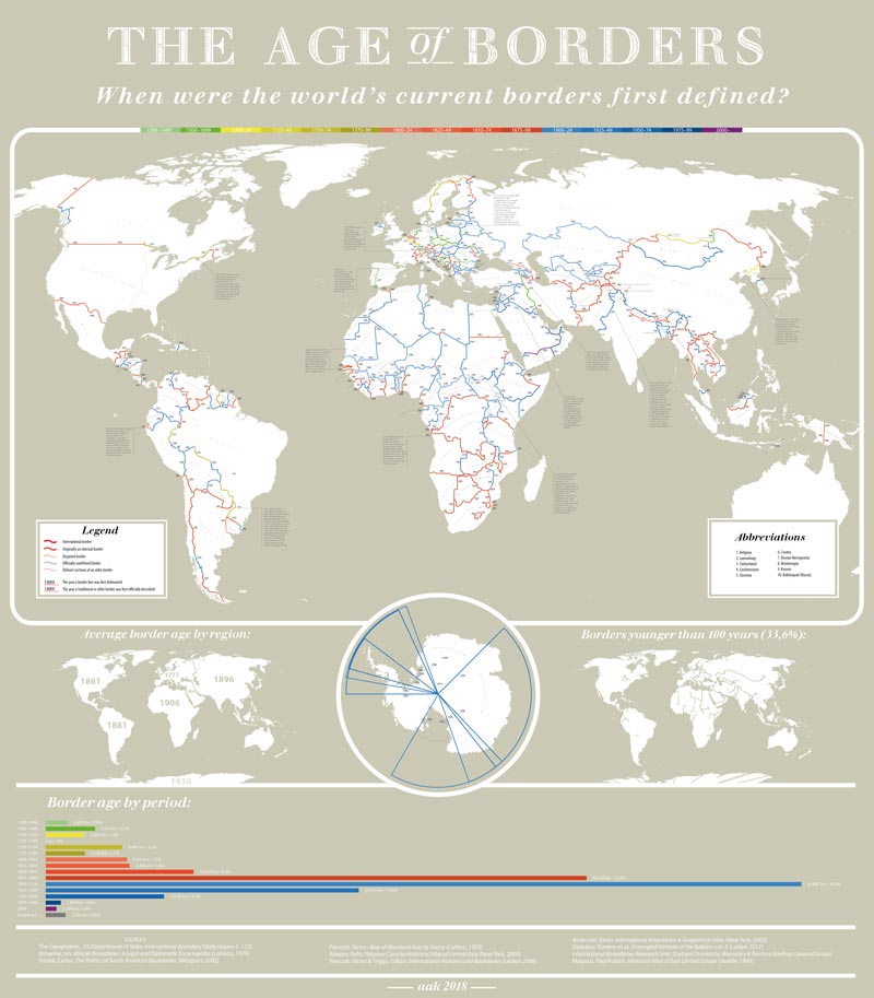 Mapa del mundo con las fronteras con el año de su creación
