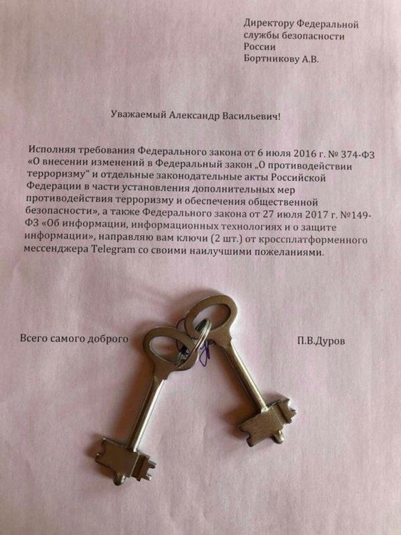 El creador de Telegram envía las 'keys' (claves/llaves) de cifrado al servicio de seguridad nacional ruso