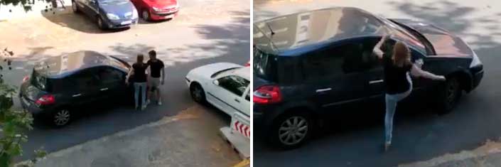 Una mujer rompe el coche de un hombre mientras amenaza con que lo va a denunciar