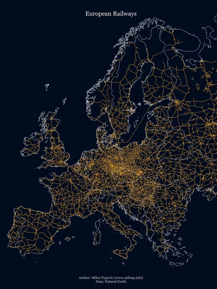 Mapa ferroviario de toda Europa