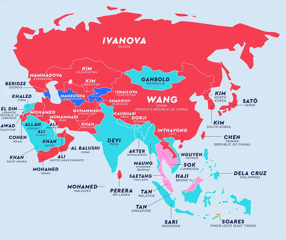 El apellido más común en cada país del mundo