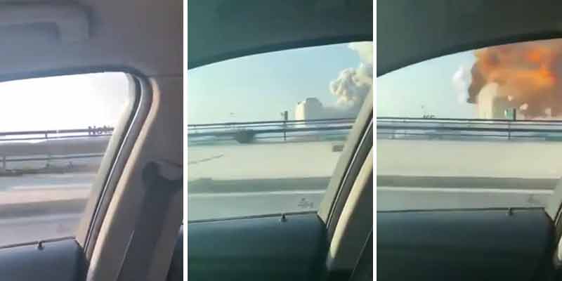 Un conductor va grabando el incendio en Beirut cuando...