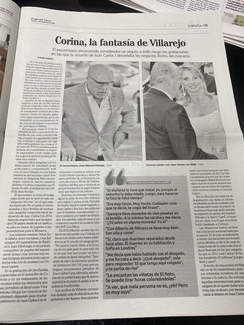 El Faro de Vigo publica una broma de El Mundo Today sobre Corinna y el rey emérito como si fuera cierta
