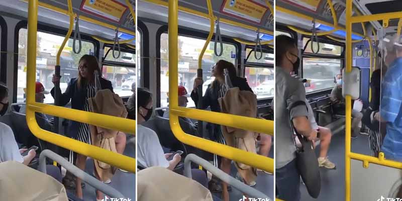 Mientras tanto en el autobús, una mujer escupe a un hombre...