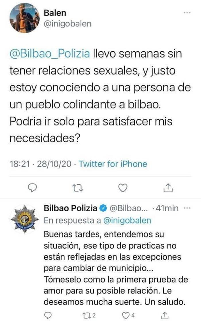 La policía de Bilbao ayudando a un pobre ciudadano