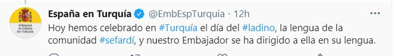 Tuit desde la embajada española en Turquía