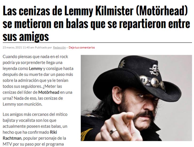 Así acabaron las cenizas de Lemmy Kilmister (Motörhead)