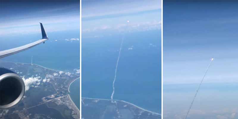 Un pasajero graba desde un avión el lanzamiento de un cohete desde Cabo Cañaveral