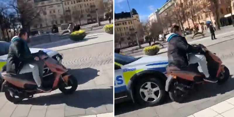 La policía sueca aplica un expeditivo método para detener un ciclomotor