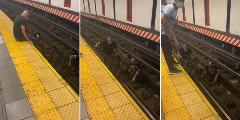 El angustioso rescate de un hombre en silla de ruedas que cae a las vías del tren en el metro de NY