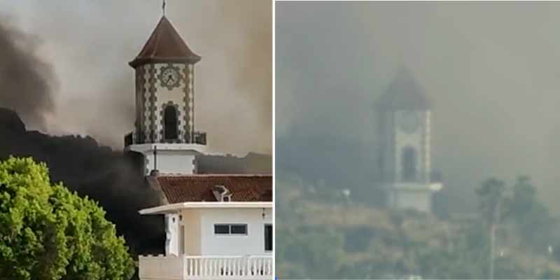 La lava del volcán de La Palma hace que colapse el campanario de una iglesia