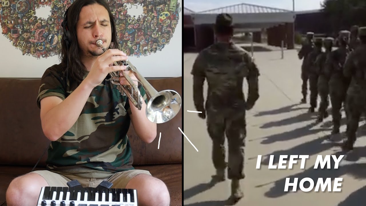 Haciendo música con un instructor de una marcha del ejército
