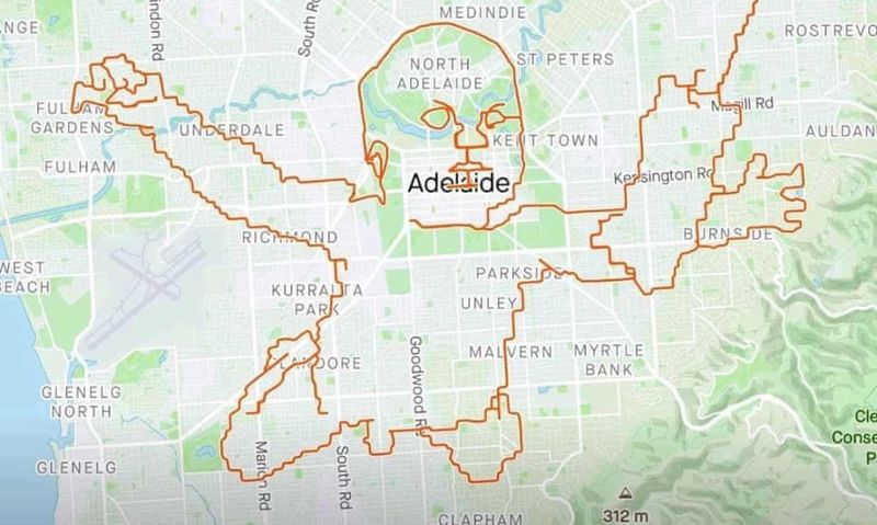 Un ciclista recrea la portada del disco "Nevermind" sobre un mapa usando el GPS