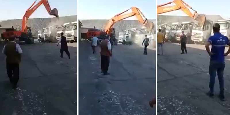 Un trabajador turco al que no pagan destrozo varios camiones de la empresa con una excavadora
