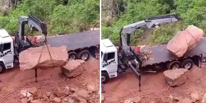 La desastrosa carga de una roca en un camión