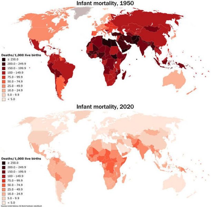 Las tasas de mortalidad infantil desde 1950 hasta la actualidad