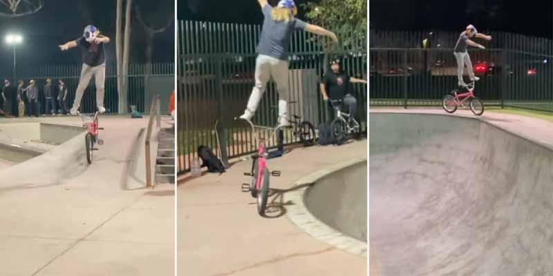 Se recorre todo el skatepark haciendo equilibrios sobre el manillar de la bici