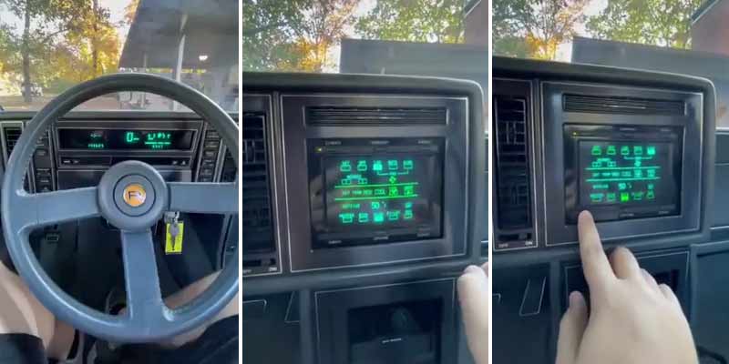 Una pantalla táctil en un coche de 1988