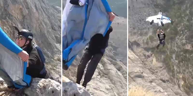 Se cuelga de un saltador con wingsuit