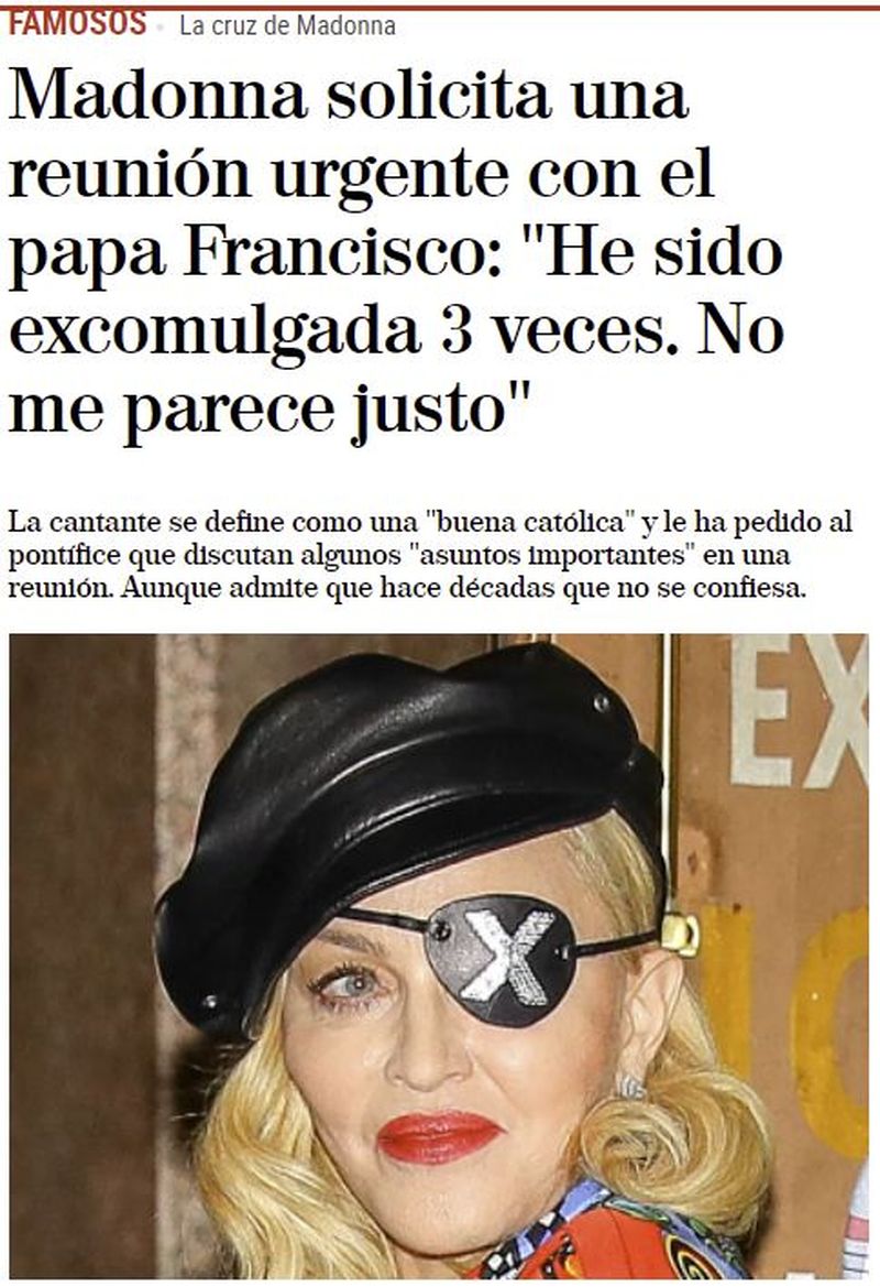 Madonna necesita ver al papa Francisco
