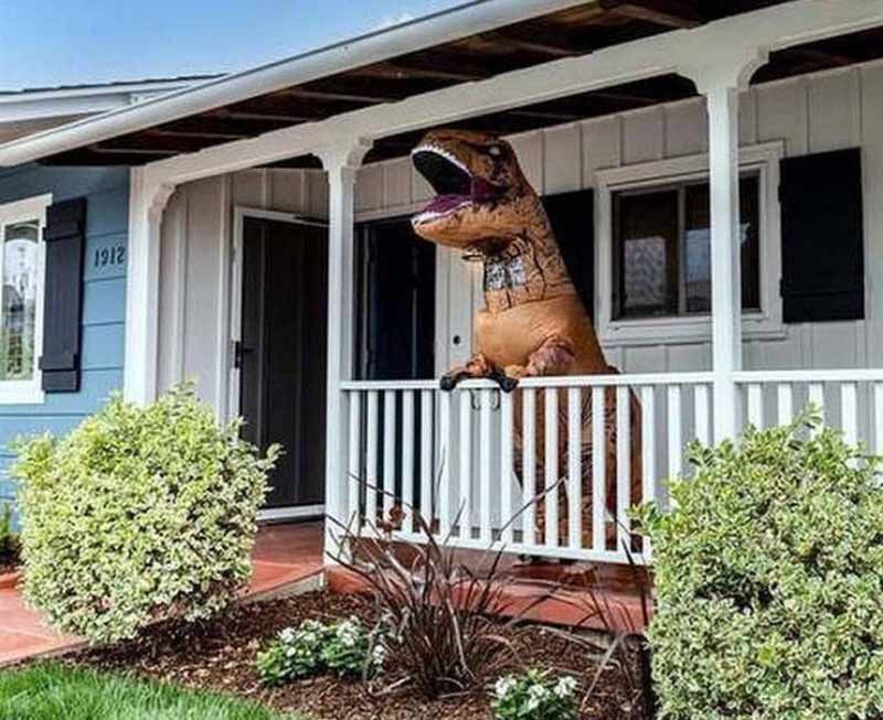 Vendiendo una casa disfrazado de T-Rex