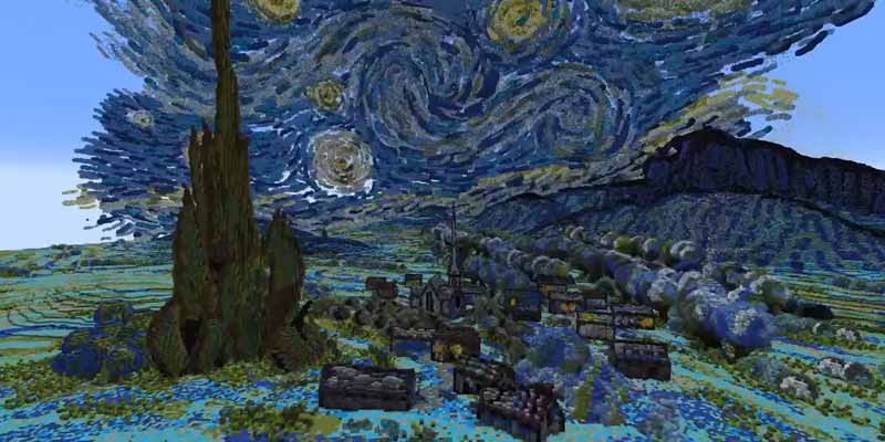 "La noche estrellada" de Van Gogh hecha en Minecraft