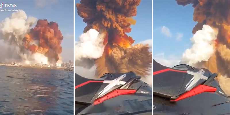 Un hombre en moto de agua grabó la impresionante explosión del puerto de Beirut en 2020