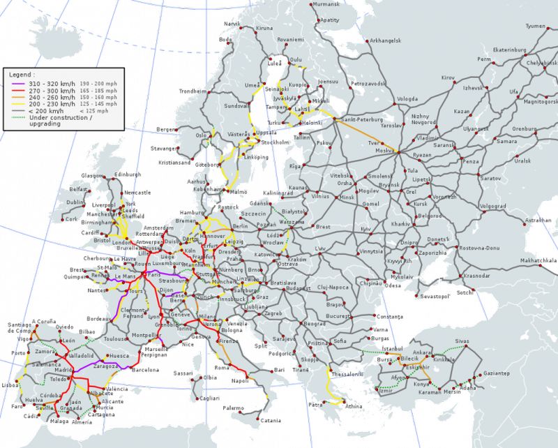 Mapa ferroviario de toda Europa