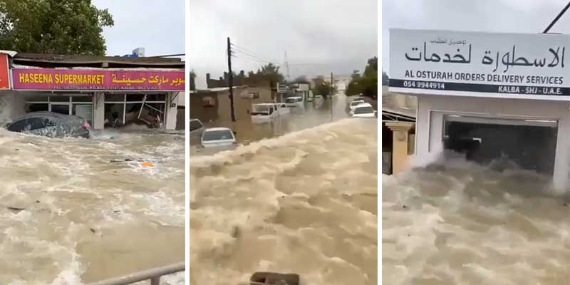 Caos durante las inundaciones en los Emiratos Árabes Unidos