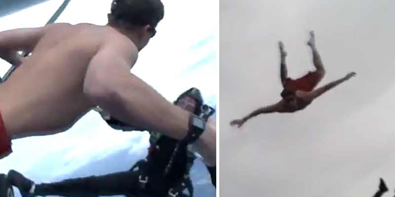Salta sin paracaidas desde un avión y se lo pone mientras cae