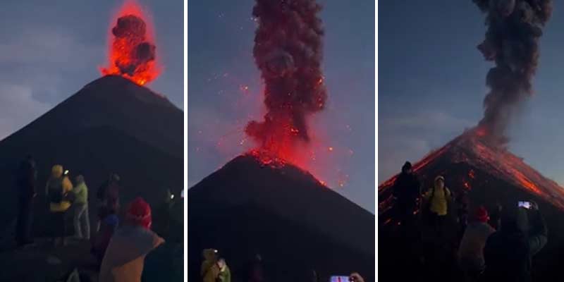 Excursionistas graban como un volcán entra en erupción