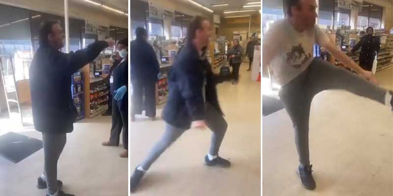Atentos a la técnica de combate para intimidar al rival de este hombre en una riña en un supermercado