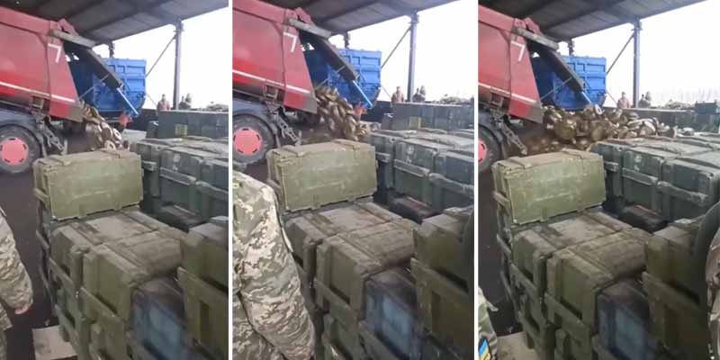 Soldados ucranianos descargando minas rusas