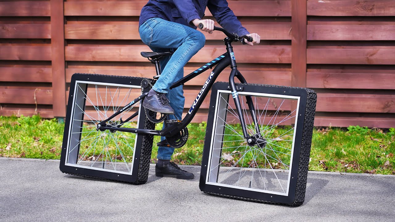 Una bicicleta con ruedas cuadradas que funciona
