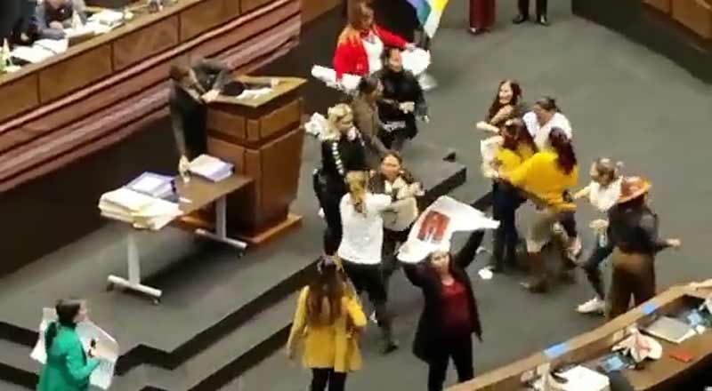 Pelea en el parlamento de Bolivia