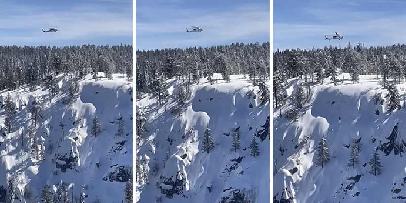 Un helicóptero provocando deliberadamente una avalancha de nieve