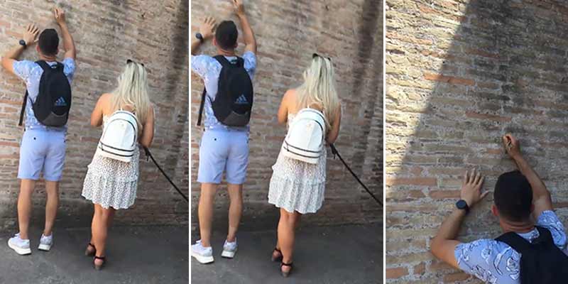 Un turista graba el nombre de su novia en el Coliseo de Roma