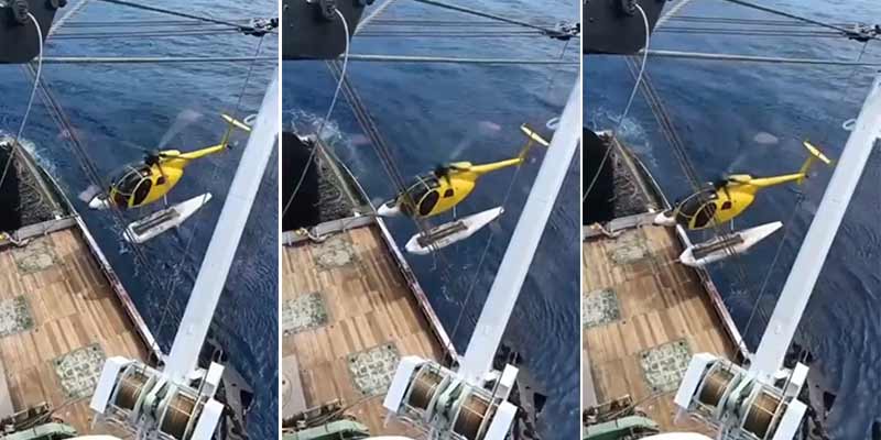 Aterrizar el helicóptero en el barco se complica