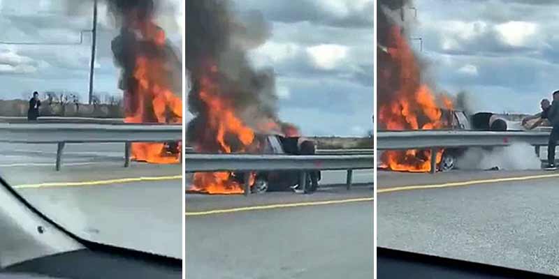 Un héroe sin capa se mete de cabeza en un coche incendiado para salvar al conductor