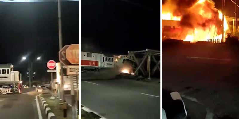 Un tren arrolla un camión provocando una espectacular explosión