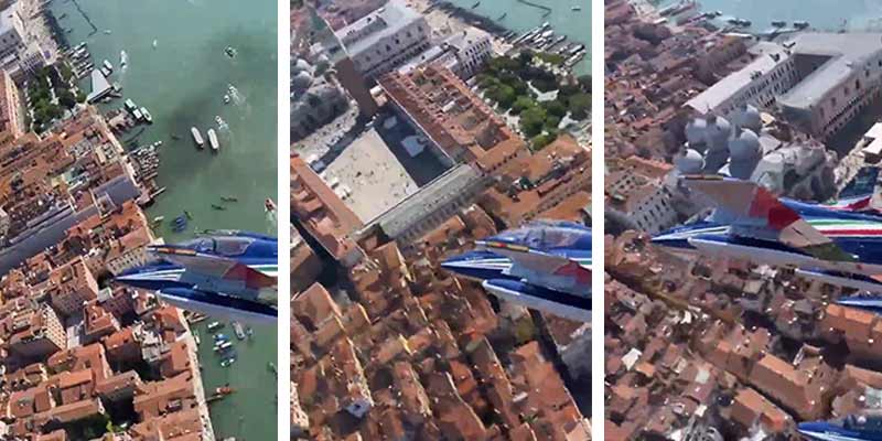 Patrulla de vuelo acrobático sobre Venecia