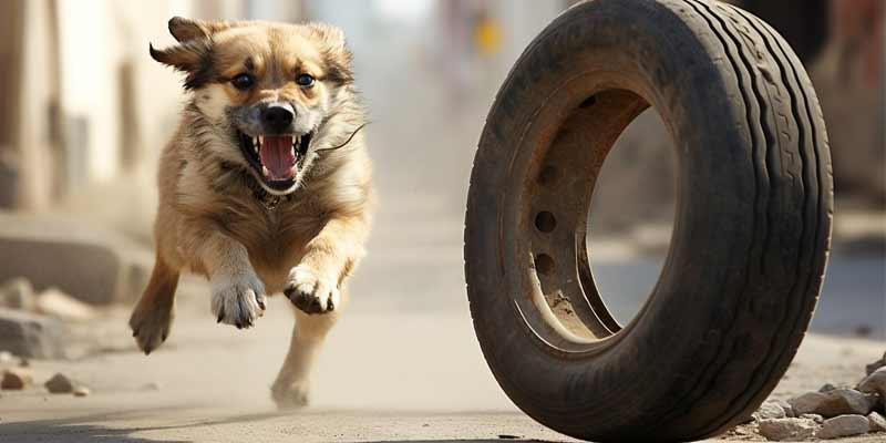 Una rueda persiguiendo a un perro es el video más emocionante que vas a ver hoy