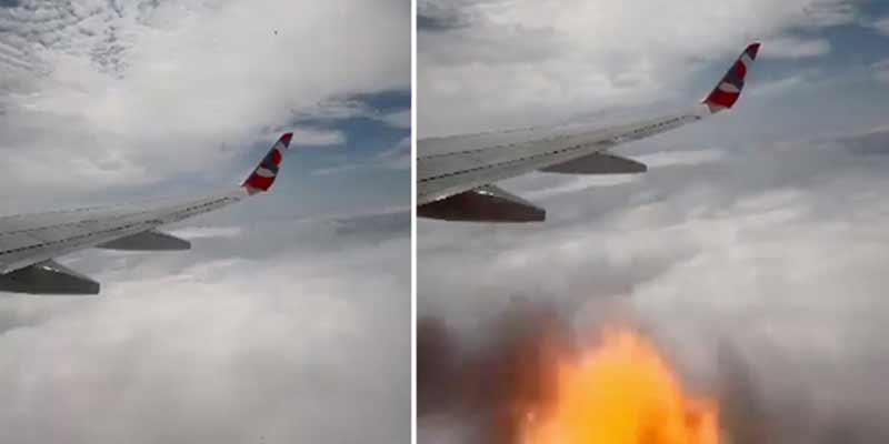 Una pasajera graba en momento en el que el motor del avión explota en pleno vuelo