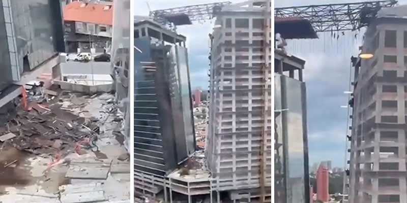Obreros quedan colgando a más de 100 metros tras el derrumbarse un andamio en una obra en Brasil