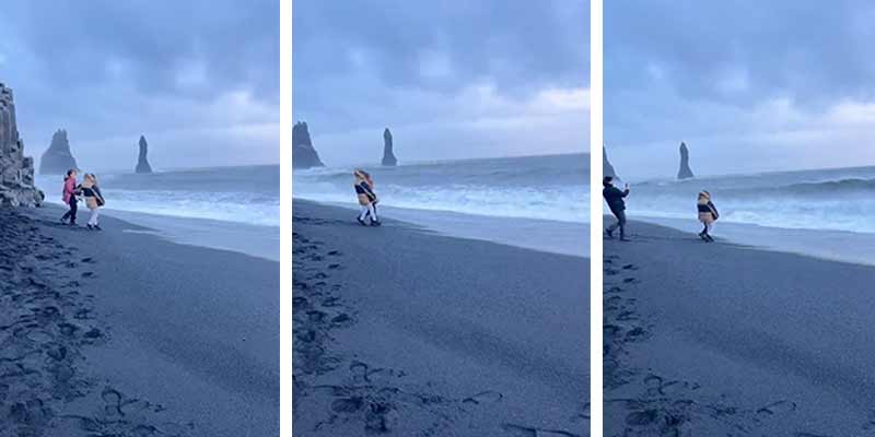 Unos turistas en una playa de Islandia...