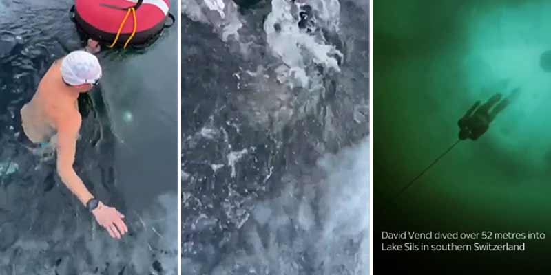 Un buceador checo de 40 años, bate el récord de inmersión más profunda bajo un lago helado sin traje de neopreno