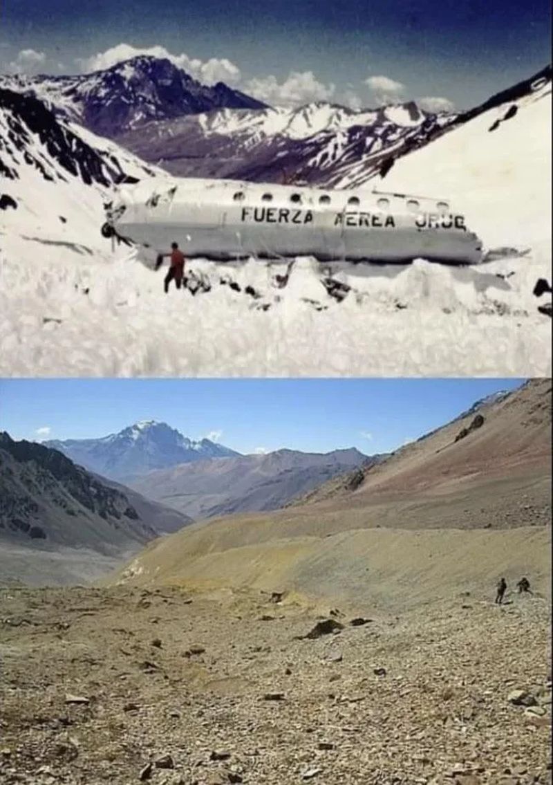 Donde se estrelló el avión en los Andes en enero de 1973 comparado con enero de 2023