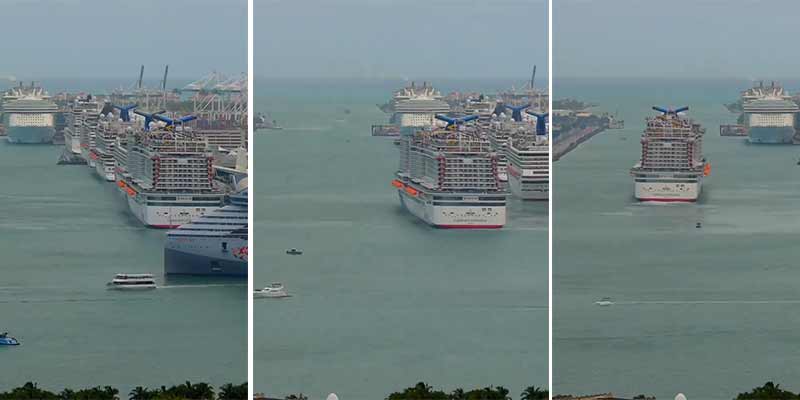Timelapse de cruceros saliendo del puerto de Miami