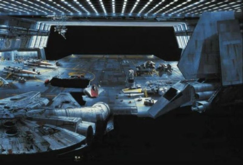 Muchos decorados de la de la trilogía original de Star Wars eran decorados usando la técnica de matte painting